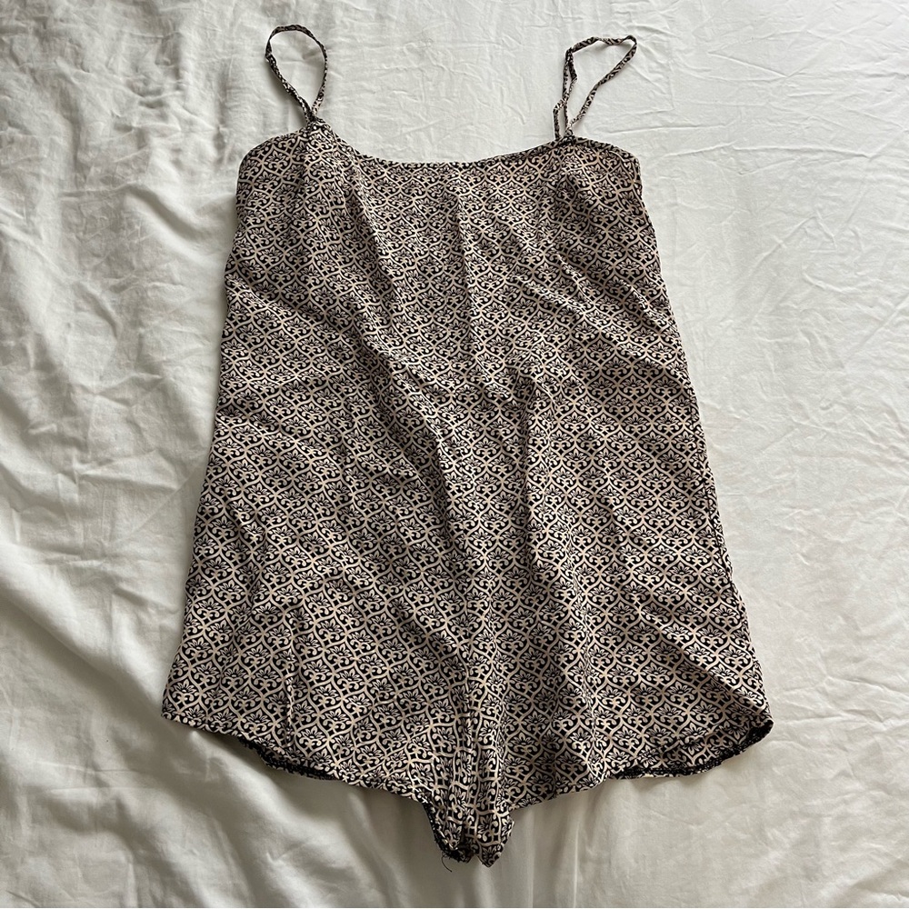 Reformation romper tan and black print, size M